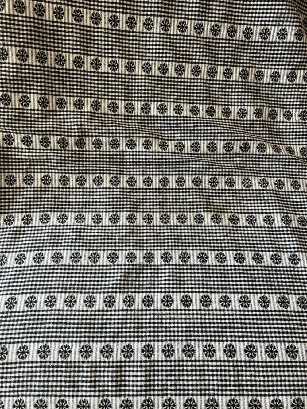 Gingham Check Tablecloth 57” x 82” Black & White Flower 80% Cotton Bella Lux VTG